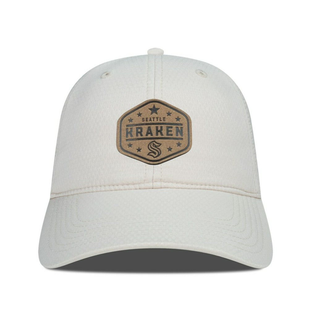 NHL Seattle Kraken Men's Levelwear Faux Leather Patch Unstructured Adjustable Hat - Cream