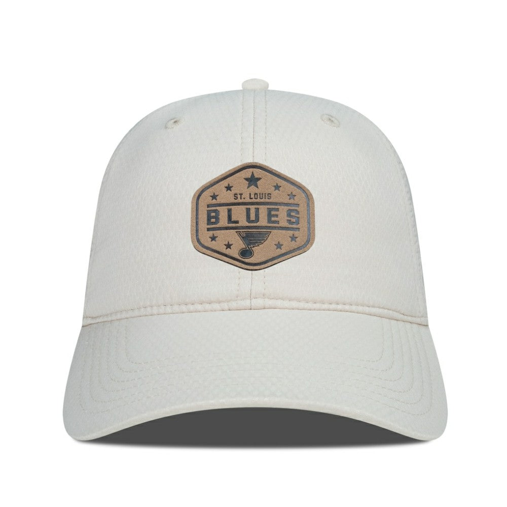 NHL St. Louis Blues Men's Levelwear Faux Leather Patch Unstructured Adjustable Hat - Cream
