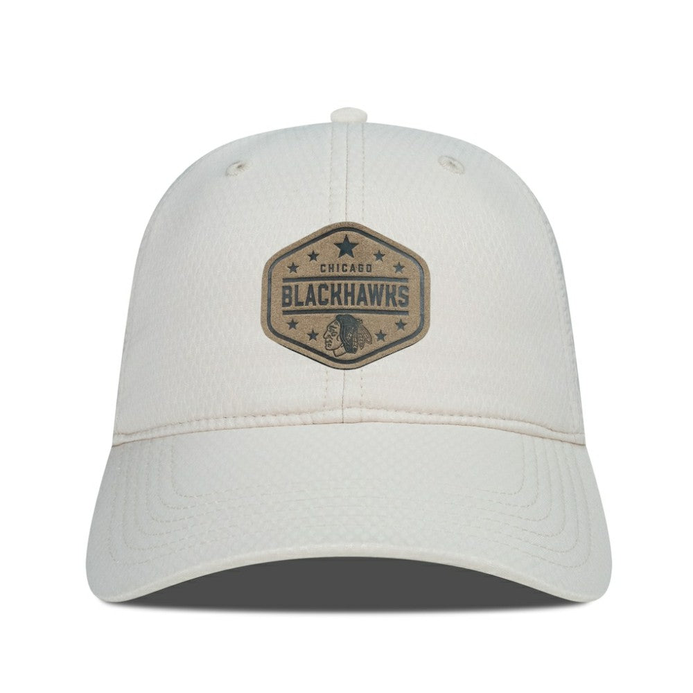 NHL Chicago Blackhawks Men's Levelwear Faux Leather Patch Unstructured Adjustable Hat - Cream