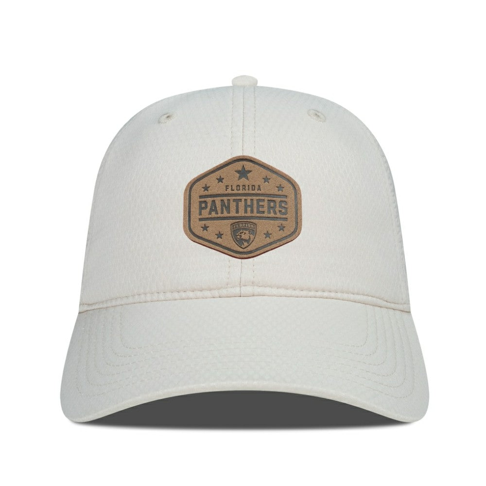 NHL Florida Panthers Men's Levelwear Faux Leather Patch Unstructured Adjustable Hat - Cream