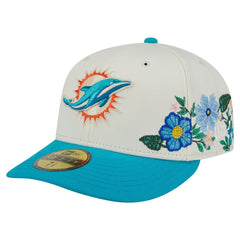 Miami Dolphins New Era Tonal Floral 59FIFTY Fitted Hat Cream/Aqua