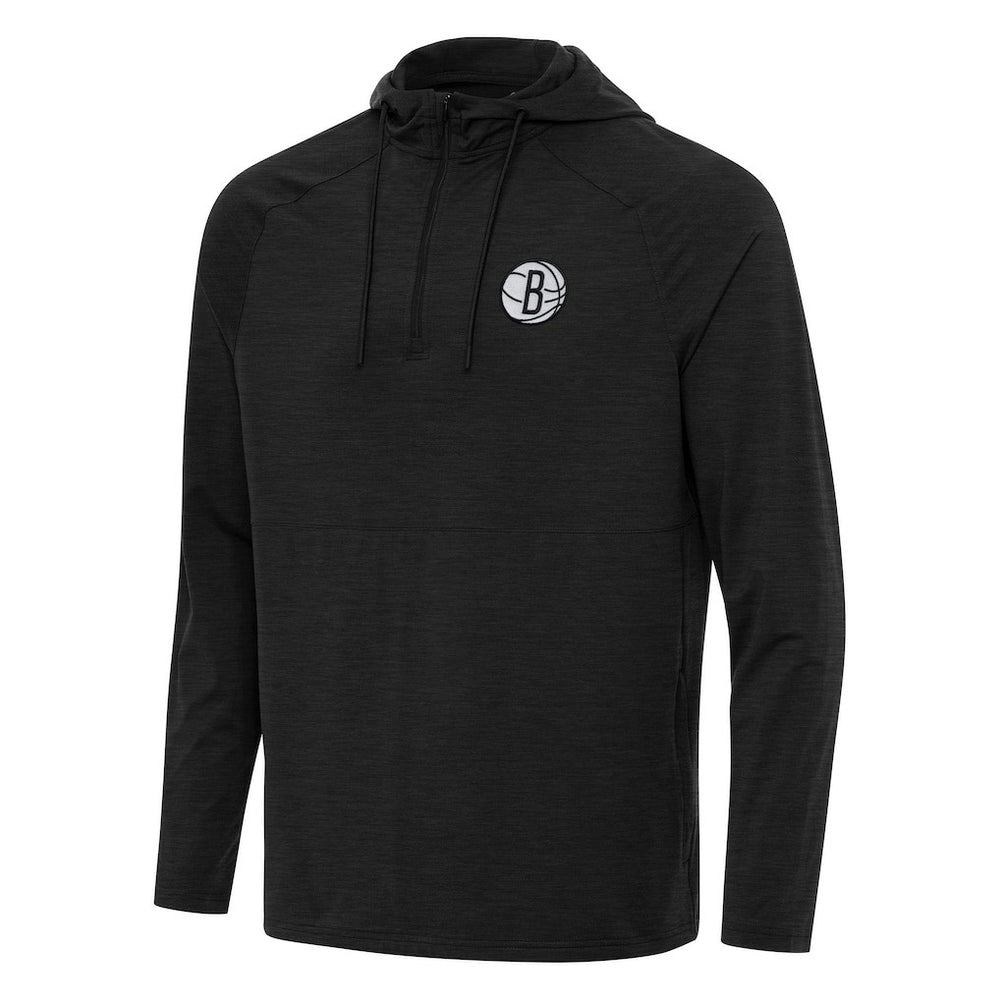 Brooklyn Nets Antigua Spikes Raglan Quarter-Zip Hoodie Heather Black