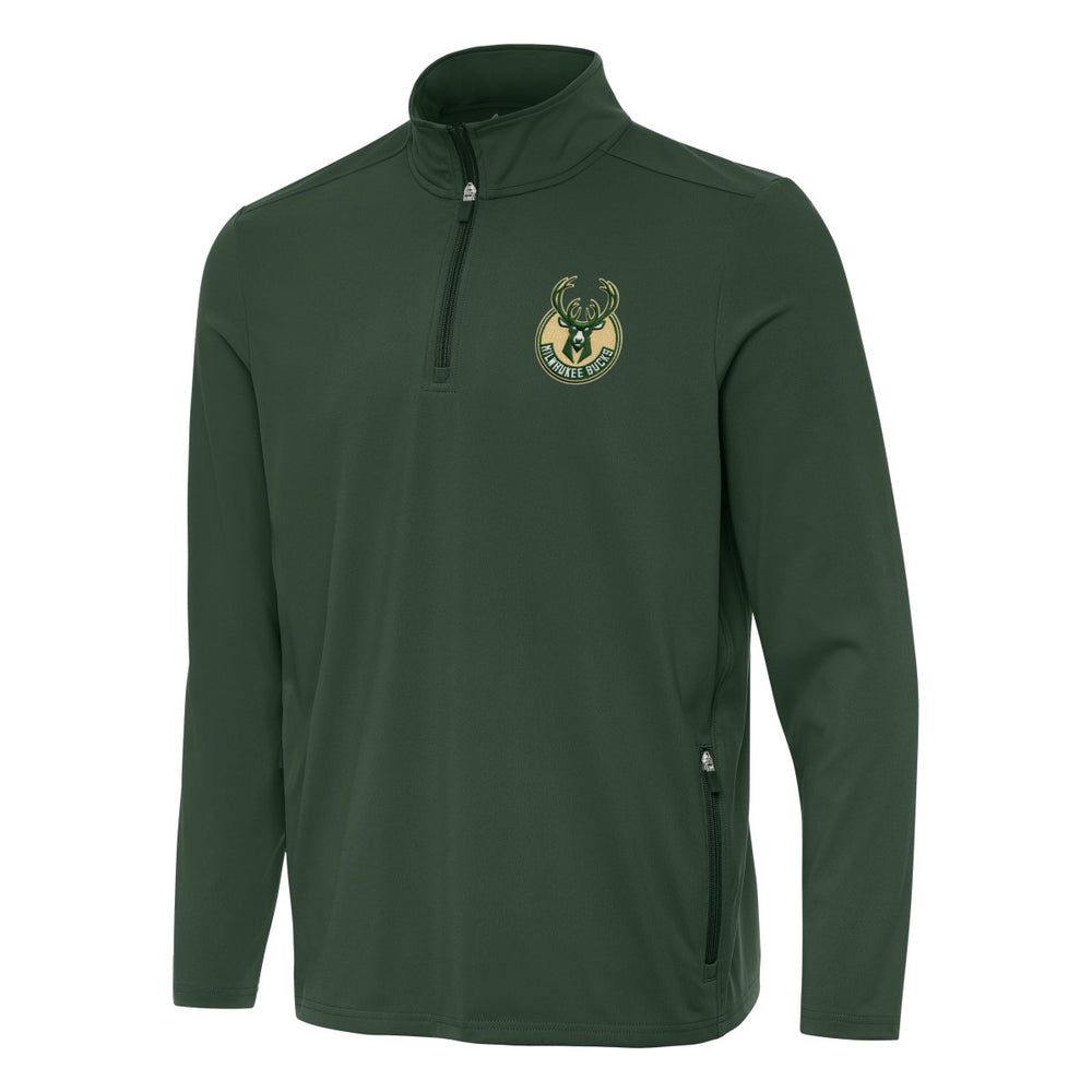 Milwaukee Bucks Antigua Perilous Quarter-Zip Sweatshirt Hunter Green