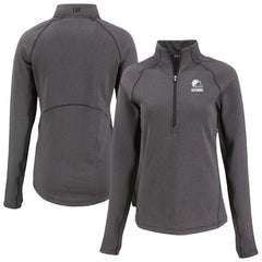 Cleveland Browns Cutter & Buck Women's Peshastin Eco Fleece Recycled Half-Zip Pullover Top Heather Black