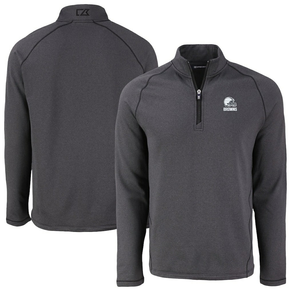 Cleveland Browns Cutter & Buck Peshastin Eco Fleece Recycled Half-Zip Pullover Heather Black