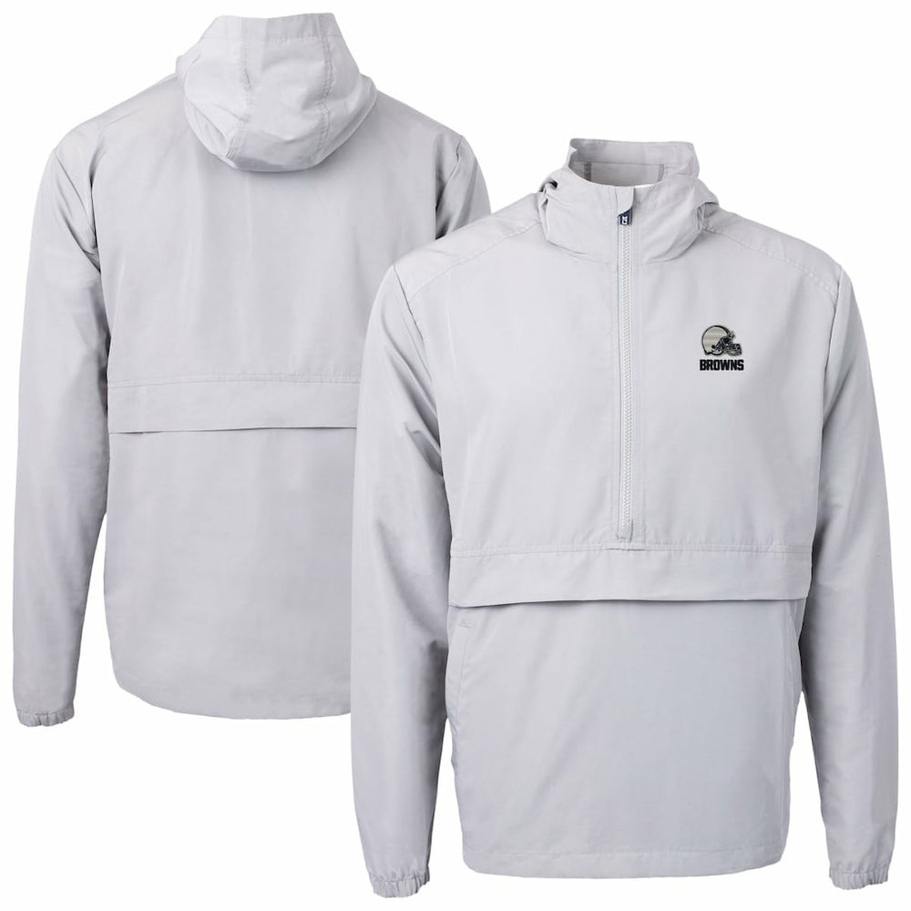 Cleveland Browns Cutter & Buck Charter Eco Recycled Anorak Half-Zip Hoodie Jacket Gray