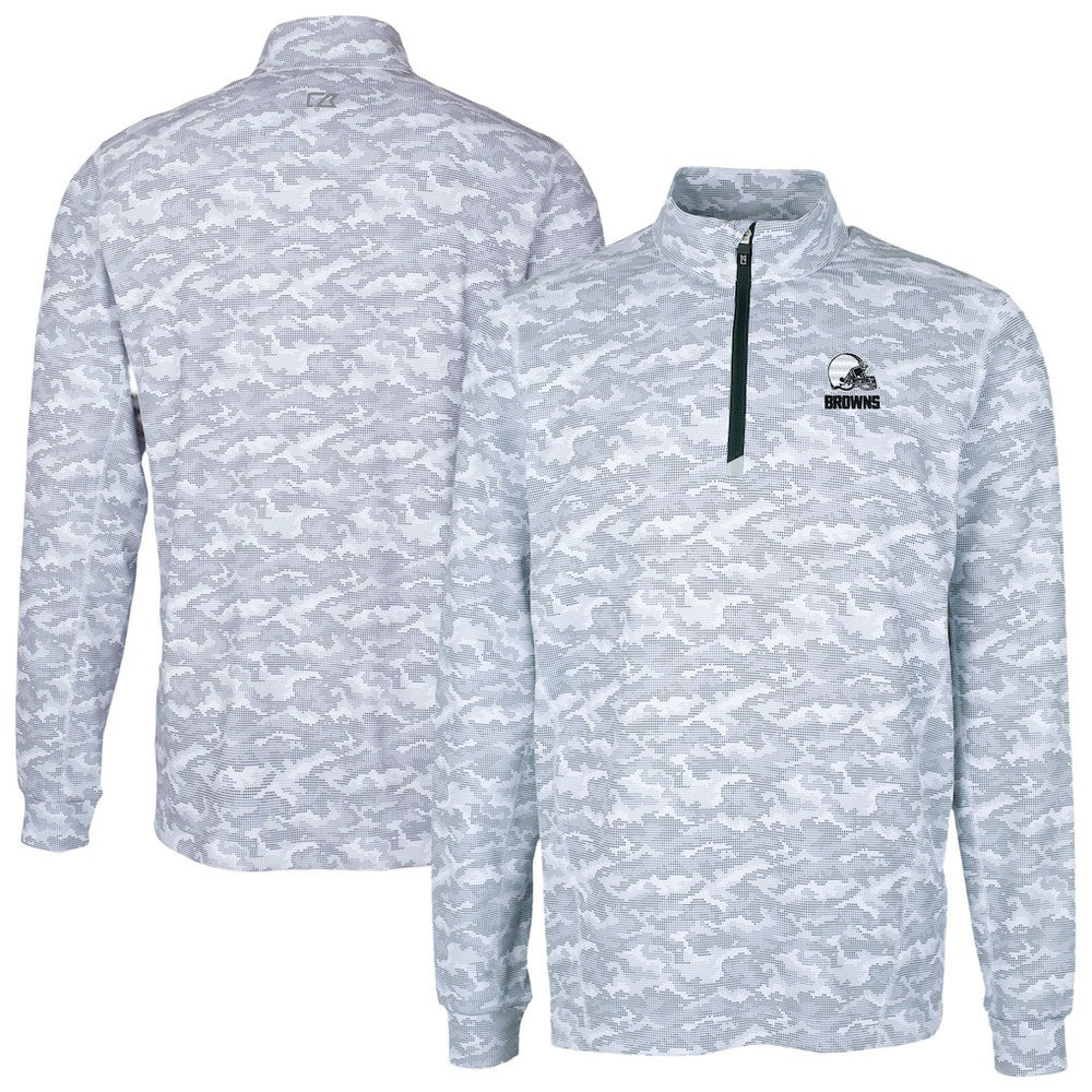 Cleveland Browns Cutter & Buck Big & Tall Traverse Stretch Eco Camo Print Quarter-Zip Top Charcoal