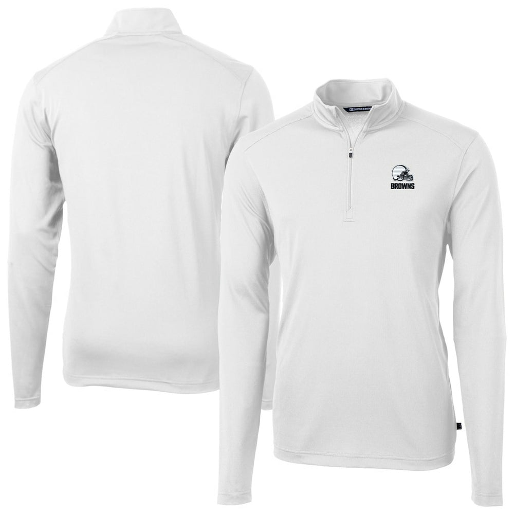 Cleveland Browns Cutter & Buck Big & Tall Virtue Eco Pique Recycled Quarter-Zip Pullover Top White