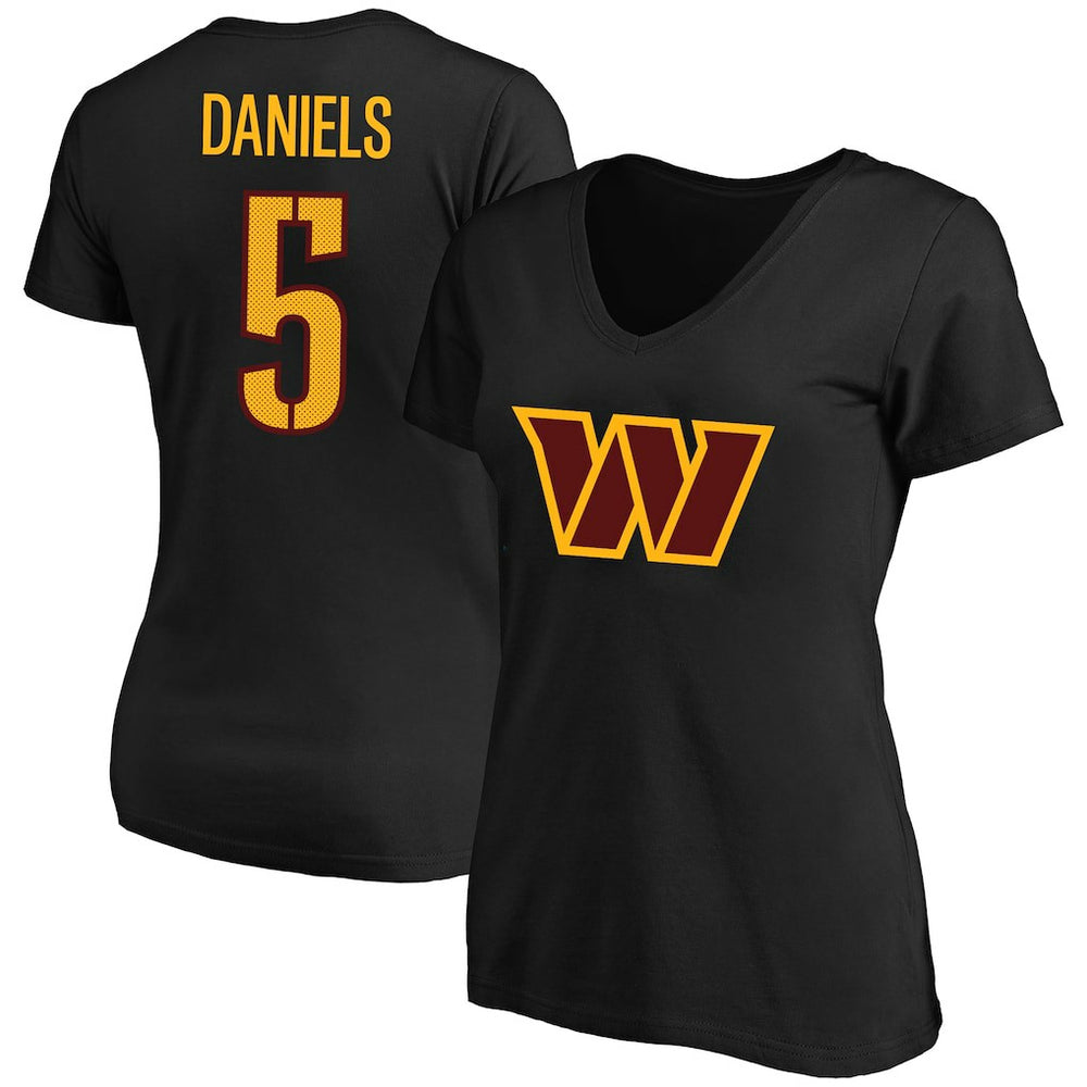 Jayden Daniels Washington Commanders Women's Plus Size Fair Catch Name & Number Scoop Neck T-Shirt Black