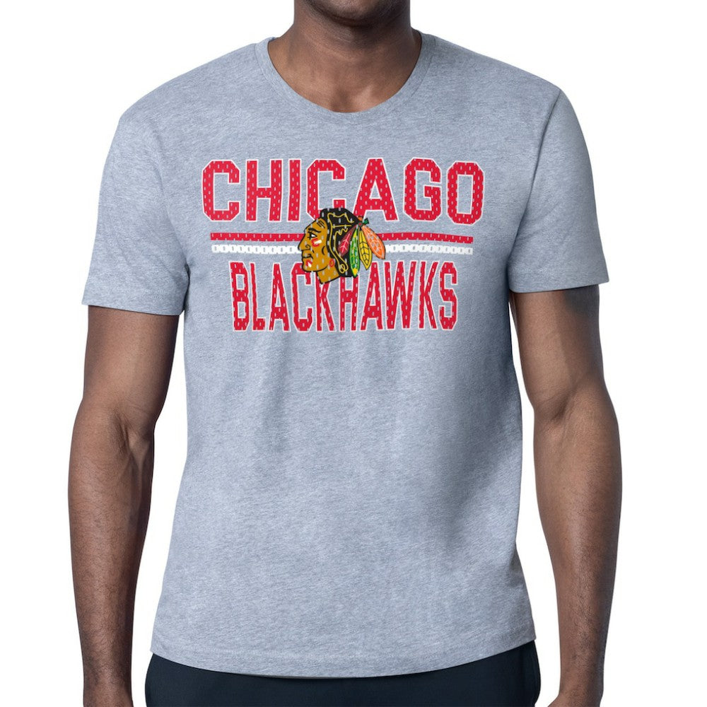NHL Chicago Blackhawks Starter Mesh Look Team Name T-Shirt - Heather Gray