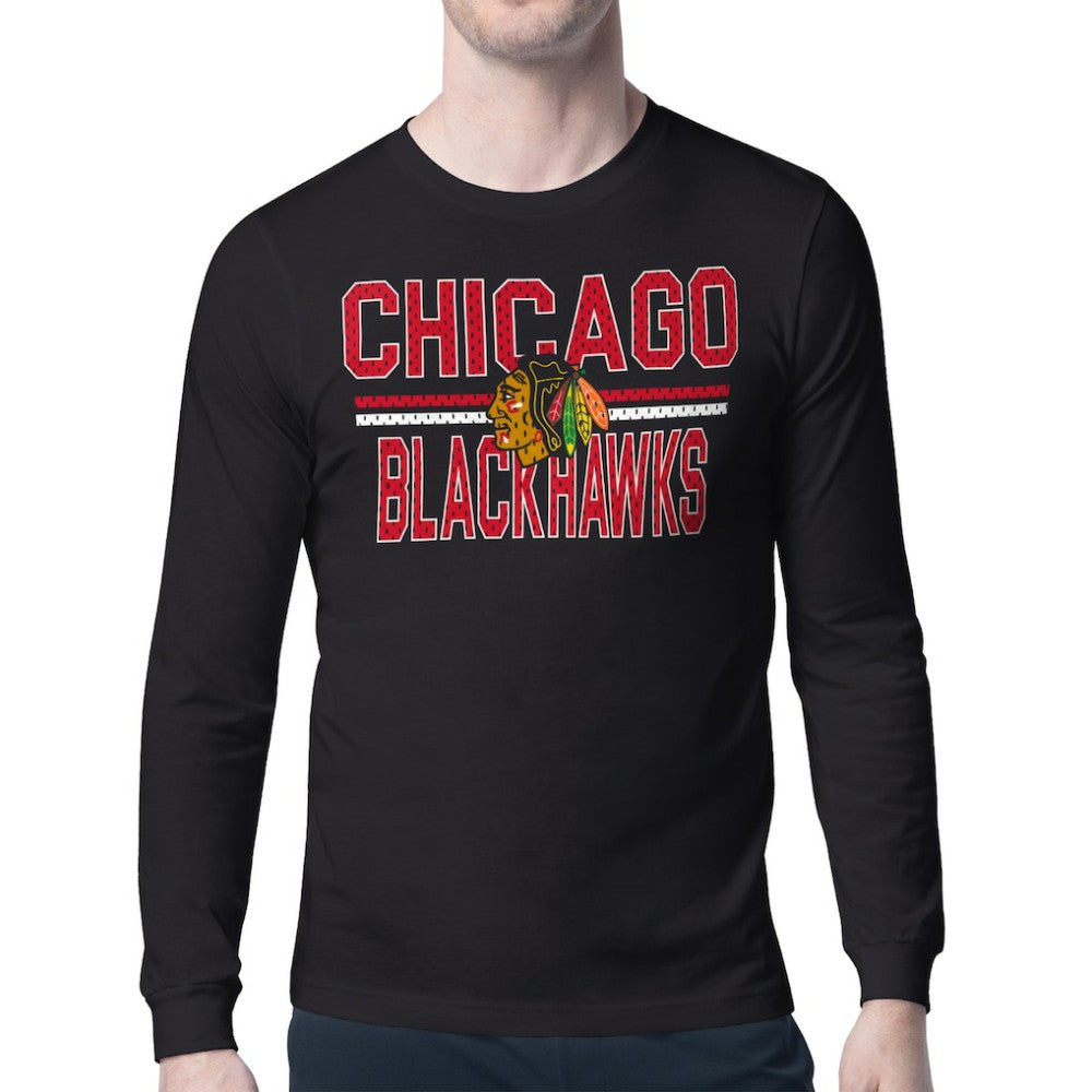 NHL Chicago Blackhawks Starter Mesh Look Team Name Long Sleeve T-Shirt - Black