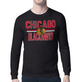 NHL Chicago Blackhawks Starter Mesh Look Team Name Long Sleeve T-Shirt - Black