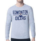 NHL Edmonton Oilers Starter Mesh Look Team Name Logo Long Sleeve T-Shirt - Heather Gray