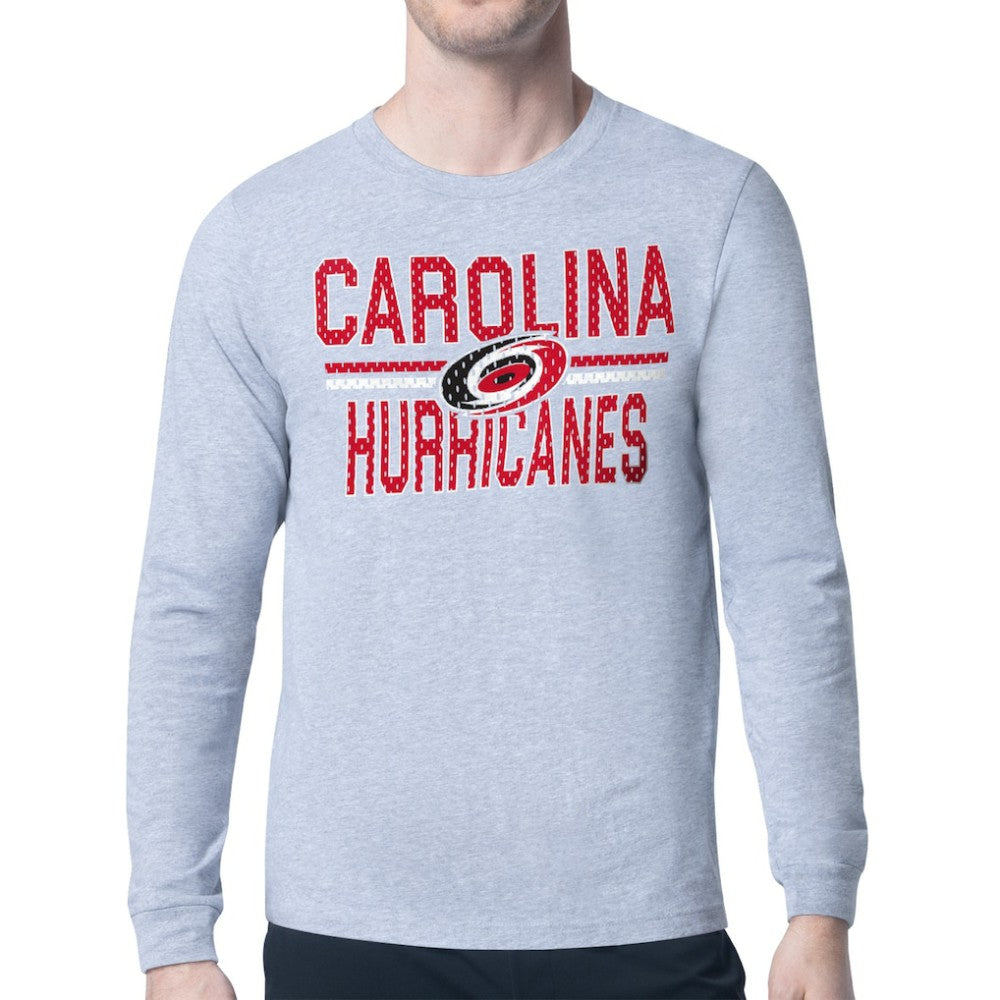 NHL Carolina Hurricanes Starter Mesh Look Team Name Logo Long Sleeve T-Shirt - Heather Gray