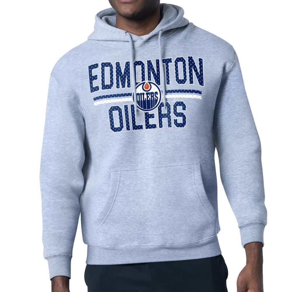 NHL Edmonton Oilers Starter Mesh Look Team Name Logo Tri-Blend Pullover Hoodie - Heather Gray