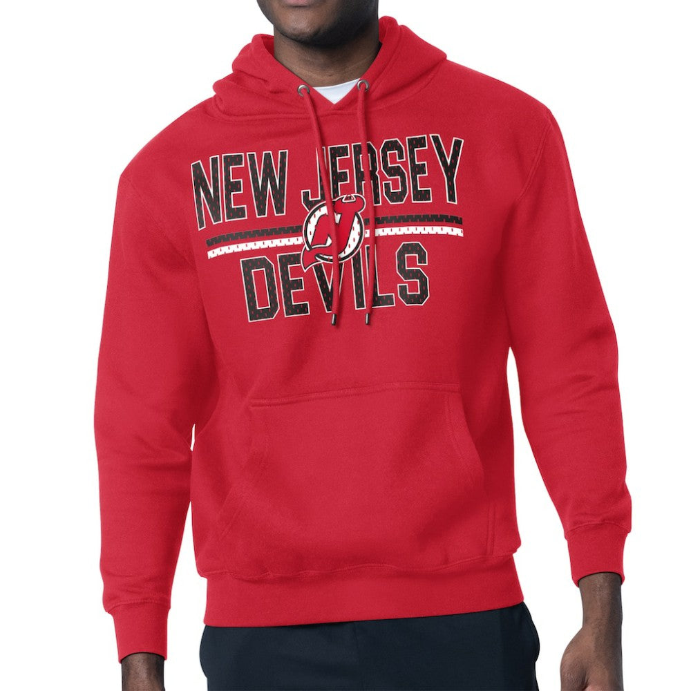 NHL New Jersey Devils Starter Mesh Look Team Name Logo Tri-Blend Pullover Hoodie - Red