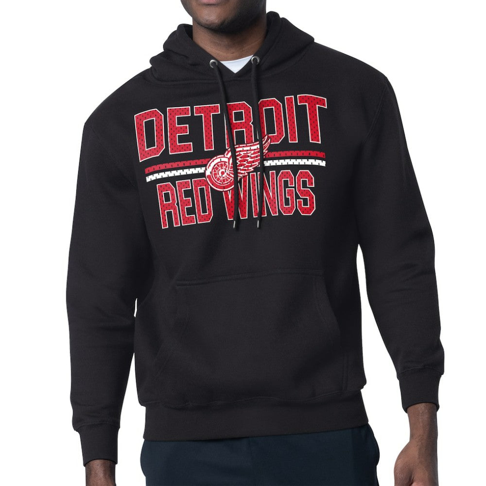 NHL Detroit Red Wings Starter Mesh Look Team Name Logo Tri-Blend Pullover Hoodie - Black