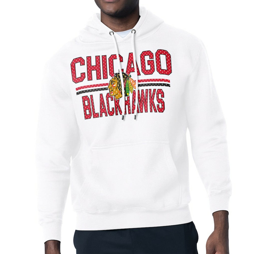 NHL Chicago Blackhawks Starter Mesh Look Team Name Logo Tri-Blend Pullover Hoodie - White