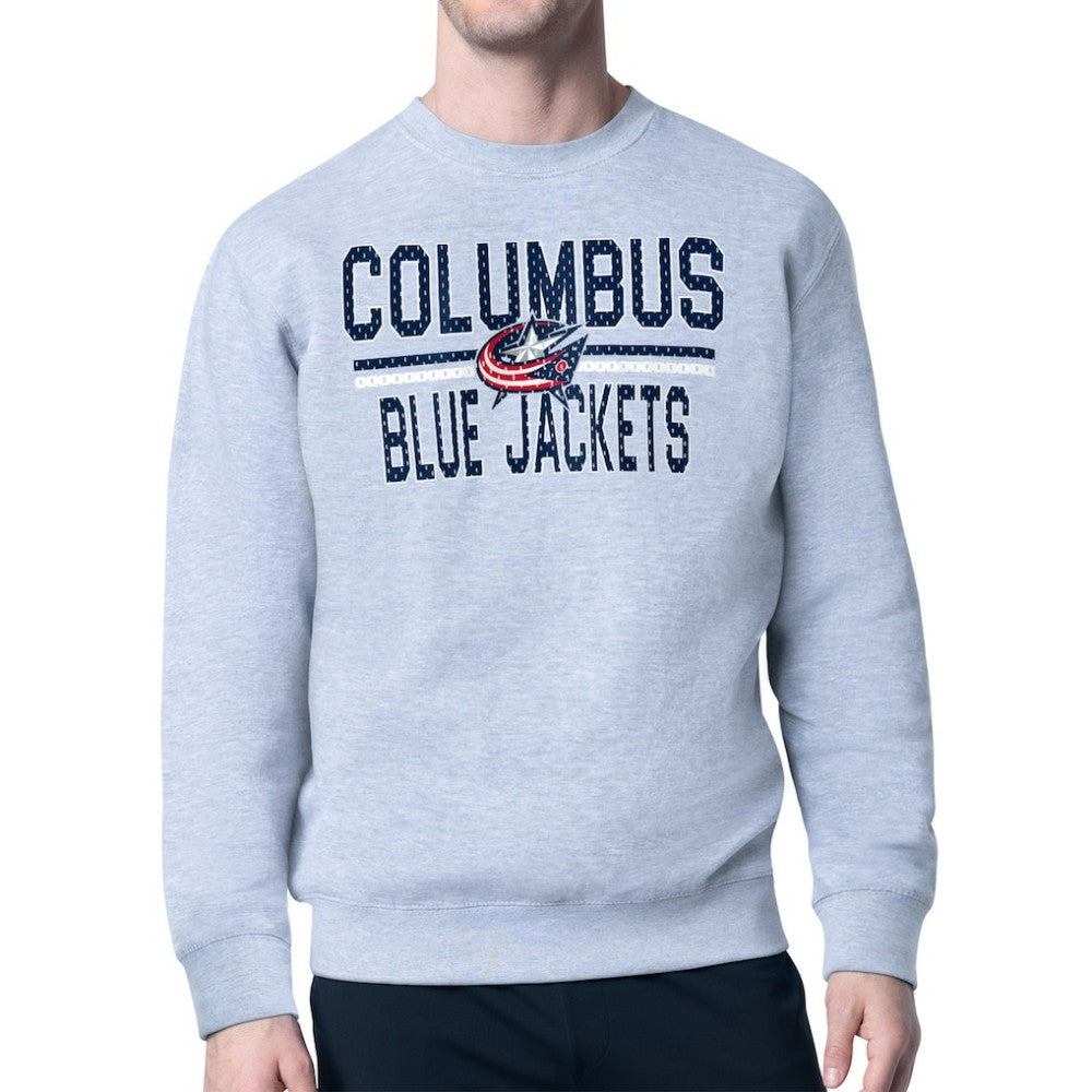 NHL Columbus Blue Jackets Starter Mesh Look Team Name Logo Pullover Sweatshirt - Heather Gray