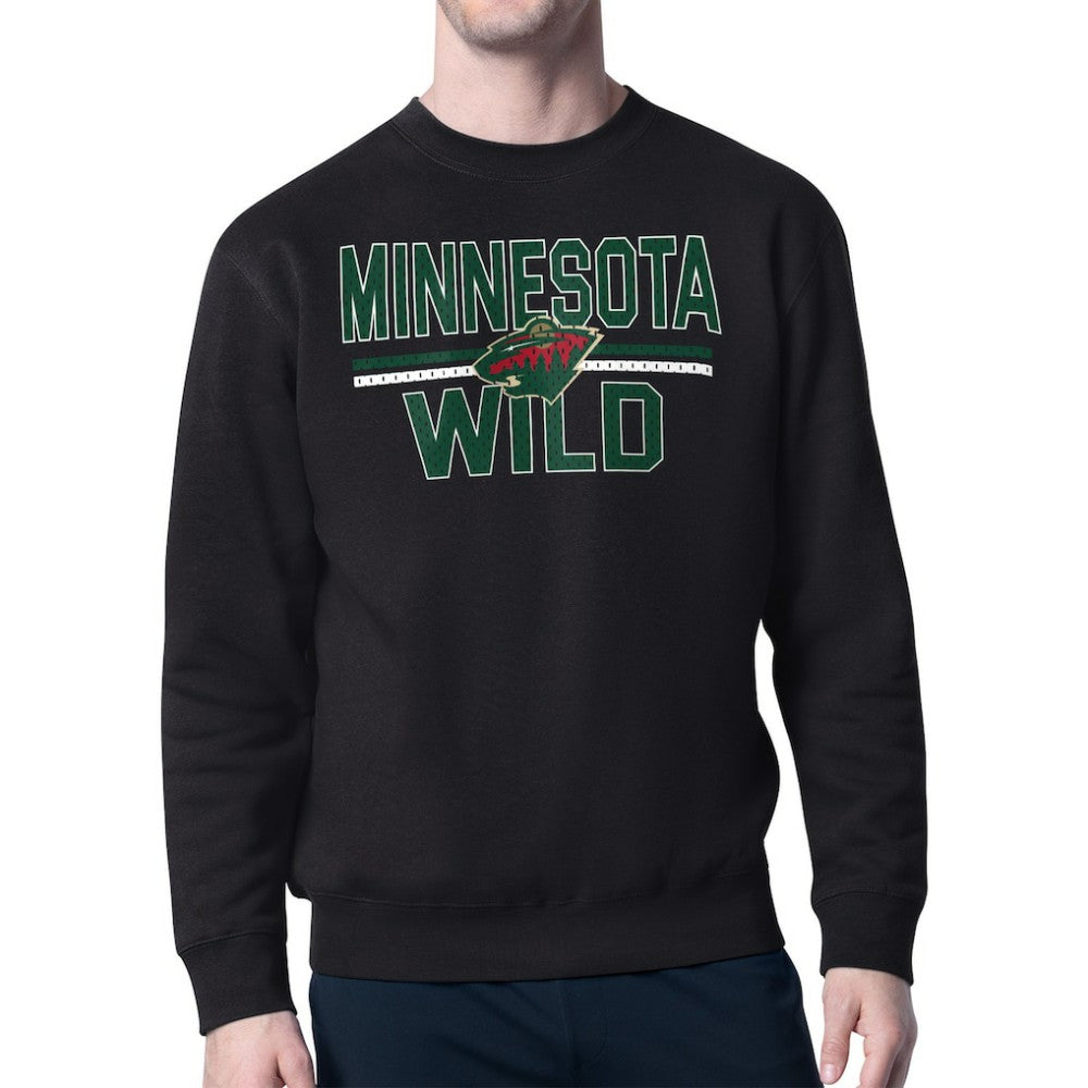 NHL Minnesota Wild Starter Mesh Look Team Name Logo Pullover Sweatshirt - Black