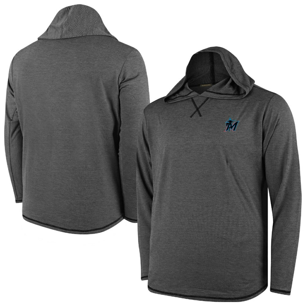 Miami Marlins Butter Stripe Tri-Blend Long Sleeve Hoodie T-Shirt - Black Hoodies