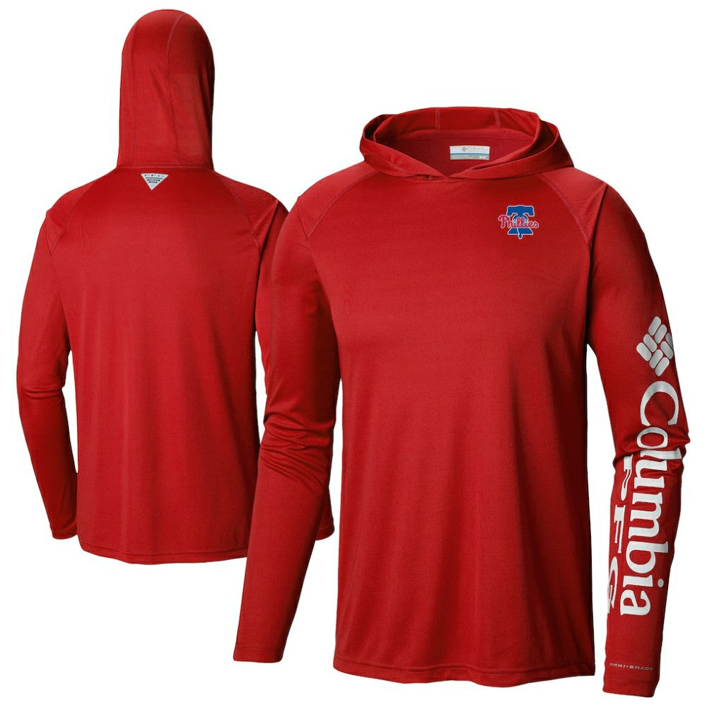 Philadelphia Phillies Columbia Omni-Wick Terminal Tackle Raglan Long Sleeve Hoodie T-Shirt - Red Hoodies