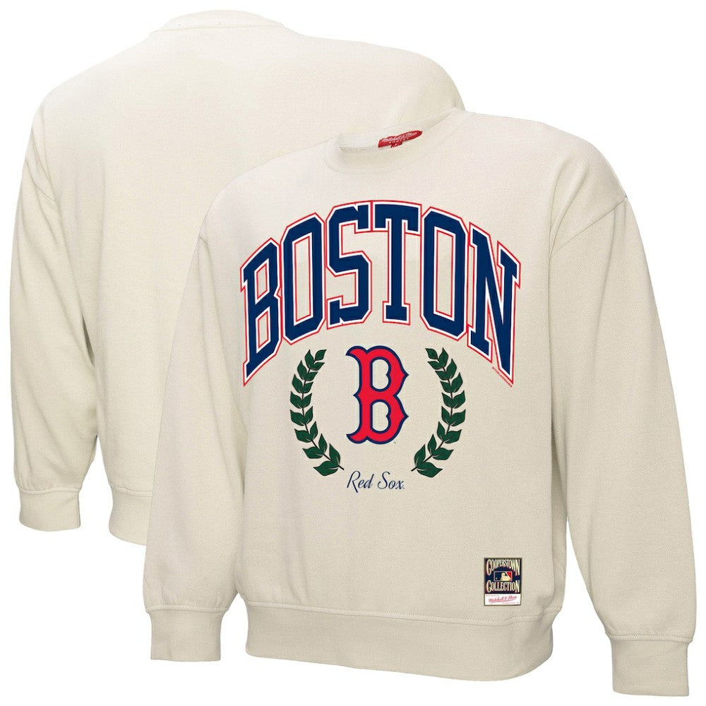 Boston Red Sox Mitchell & Ness Women's Cooperstown Collection Laurel Pullover Sweatshirt - Cream Pullover