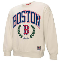 Boston Red Sox Mitchell & Ness Women's Cooperstown Collection Laurel Pullover Sweatshirt - Cream Pullover