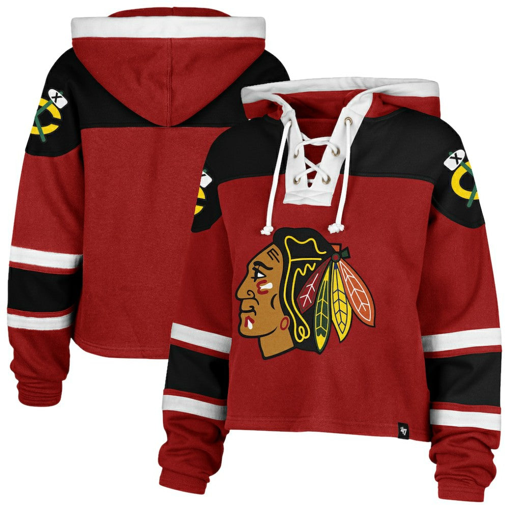 NHL Chicago Blackhawks '47 Women's Cropped Superior Lacer Pullover Hoodie - Red
