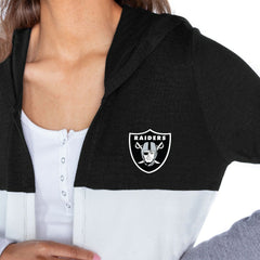 Las Vegas Raiders Gameday Couture Women's Tri-Blend Color Block Lightweight Cardigan Hoodie Black