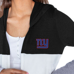 New York Giants Gameday Couture Women's Tri-Blend Color Block Lightweight Cardigan Hoodie Black