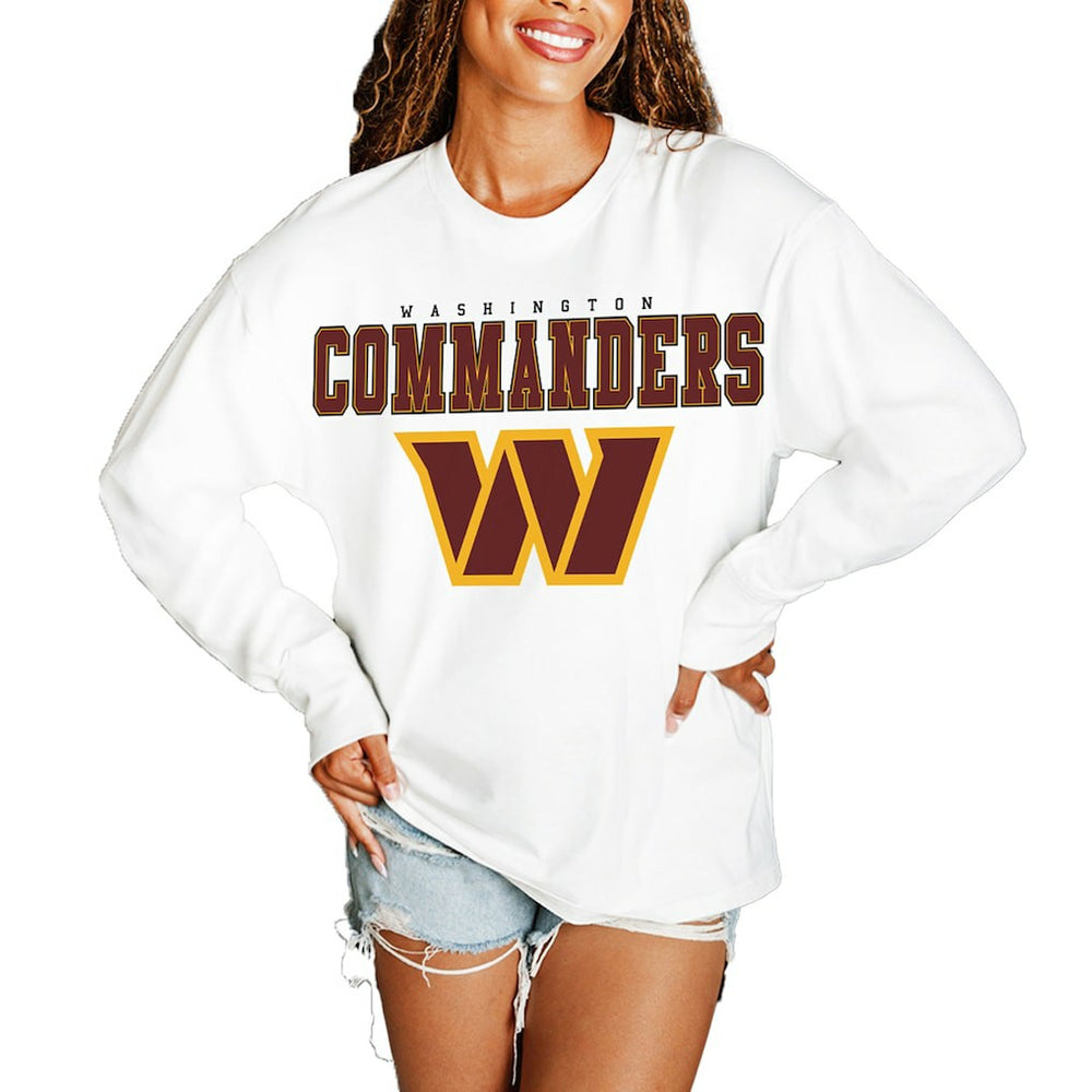 Washington Commanders Gameday Couture Women's Big Goals Oversized Long Sleeve T-Shirt White