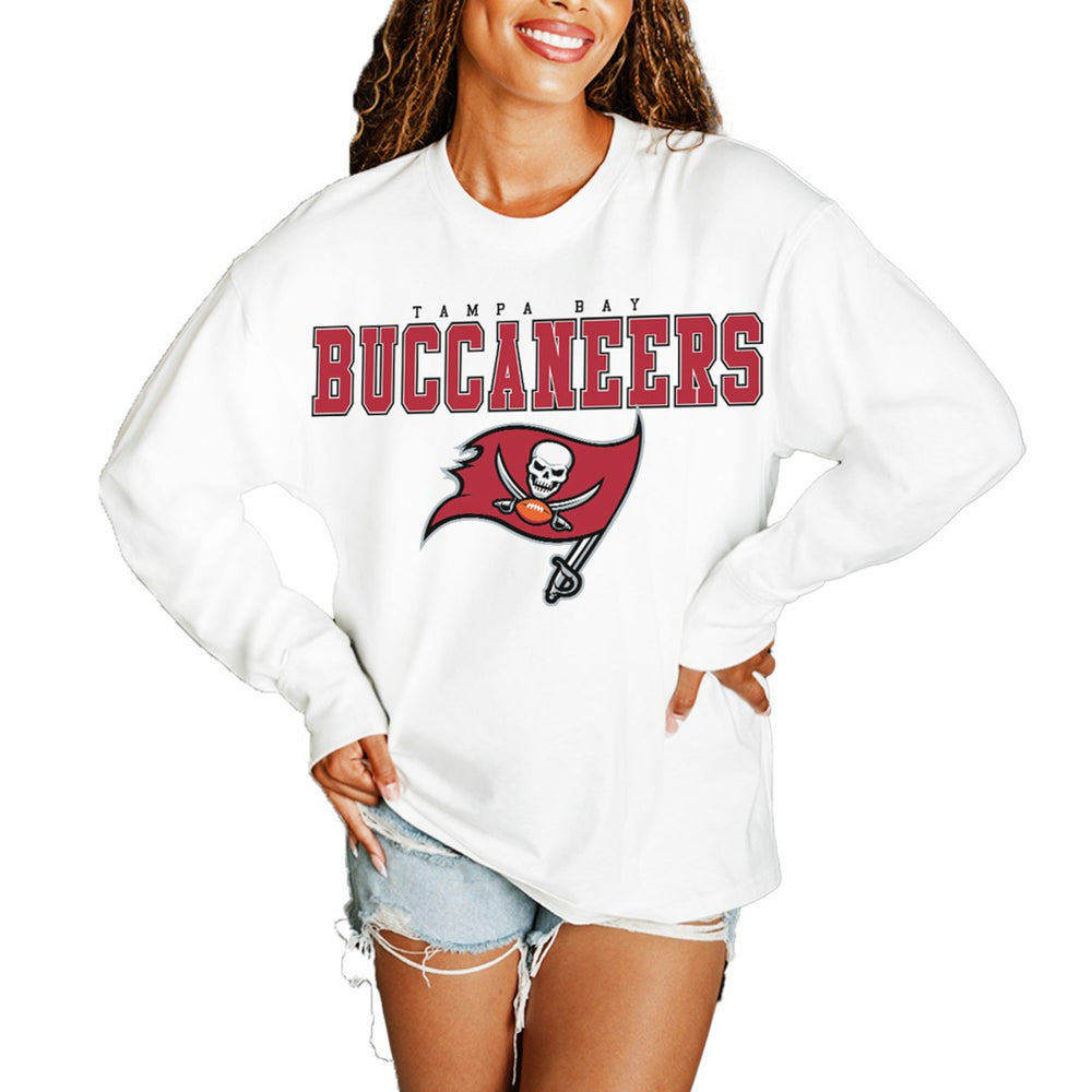 Tampa Bay Buccaneers Gameday Couture Women's Big Goals Oversized Long Sleeve T-Shirt White