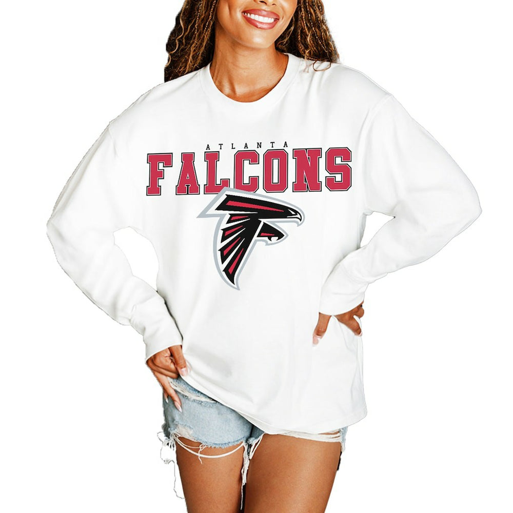 Atlanta Falcons Gameday Couture Women's Big Goals Oversized Long Sleeve T-Shirt White