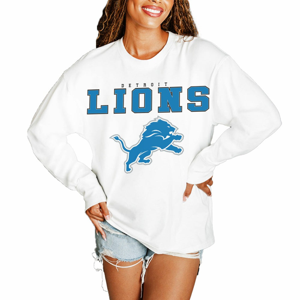 Detroit Lions Gameday Couture Women's Big Goals Oversized Long Sleeve T-Shirt White