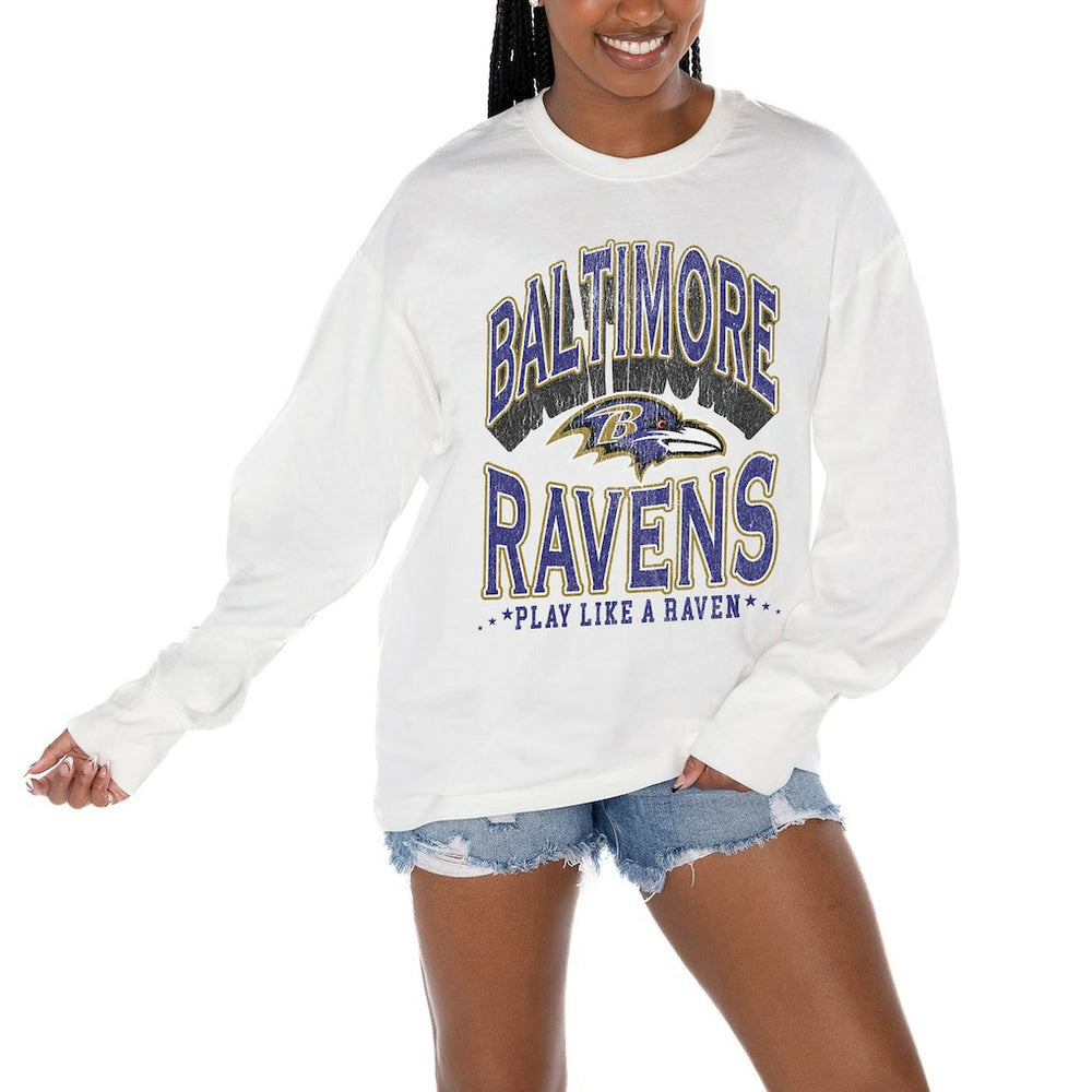 Baltimore Ravens Gameday Couture Women's Time Out Oversized Long Sleeve T-Shirt White