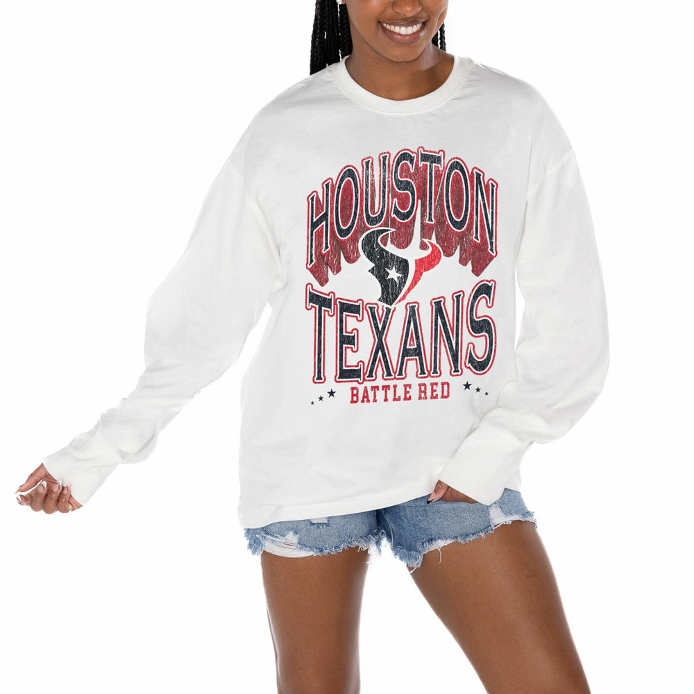 Houston Texans Gameday Couture Women's Time Out Oversized Long Sleeve T-Shirt White