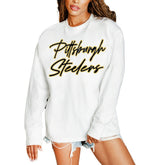 Pittsburgh Steelers Gameday Couture Women's Classic Comeback Oversized Long Sleeve T-Shirt White