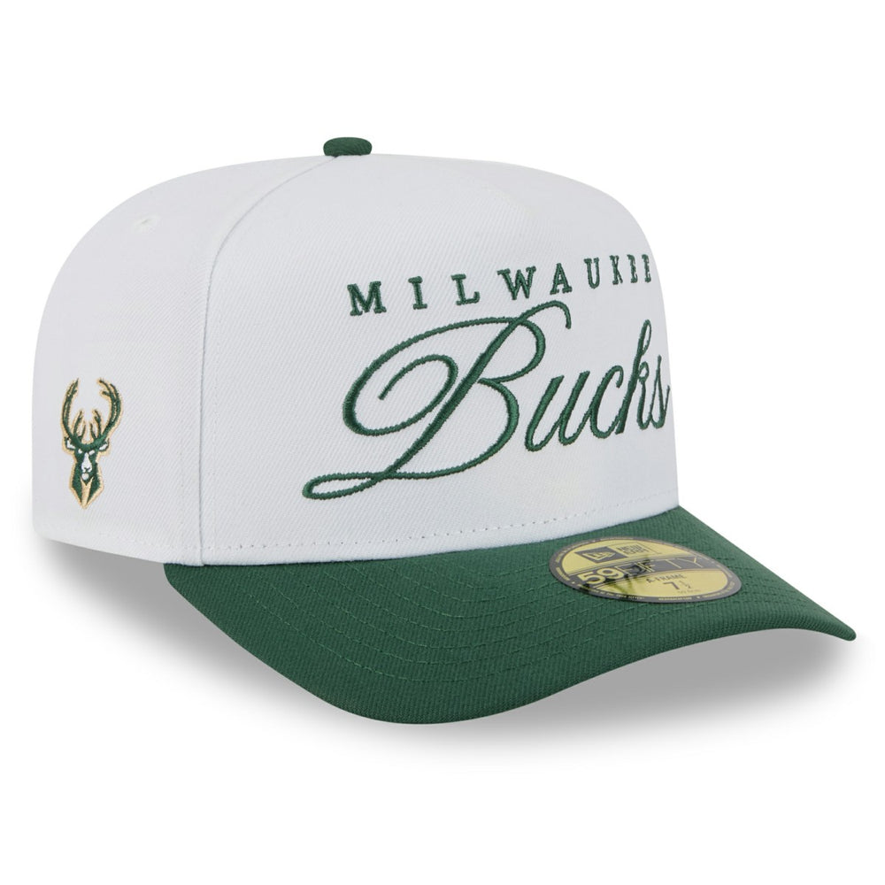 Milwaukee Bucks 2025 NBA Draft A-Frame 59FIFTY Fitted Hat White/Hunter Green