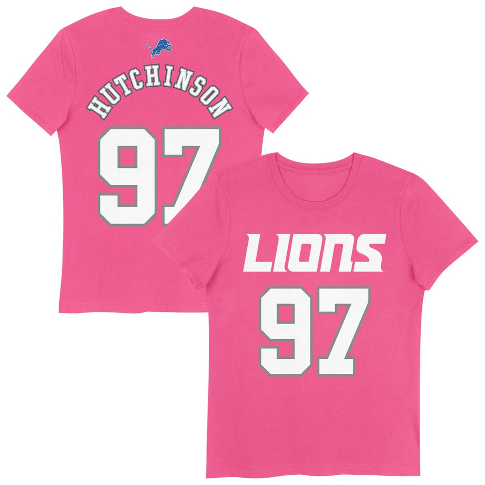 Aidan Hutchinson Detroit Lions Girls Youth Player Name & Number T-Shirt Pink