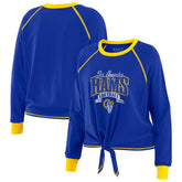 Los Angeles Rams WEAR by Erin Andrews Women's Plus Size Tie-Front Long Sleeve Top Royal/Gold