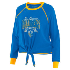 Los Angeles Chargers WEAR by Erin Andrews Women's Plus Size Tie-Front Long Sleeve Top Powder Blue/Gold