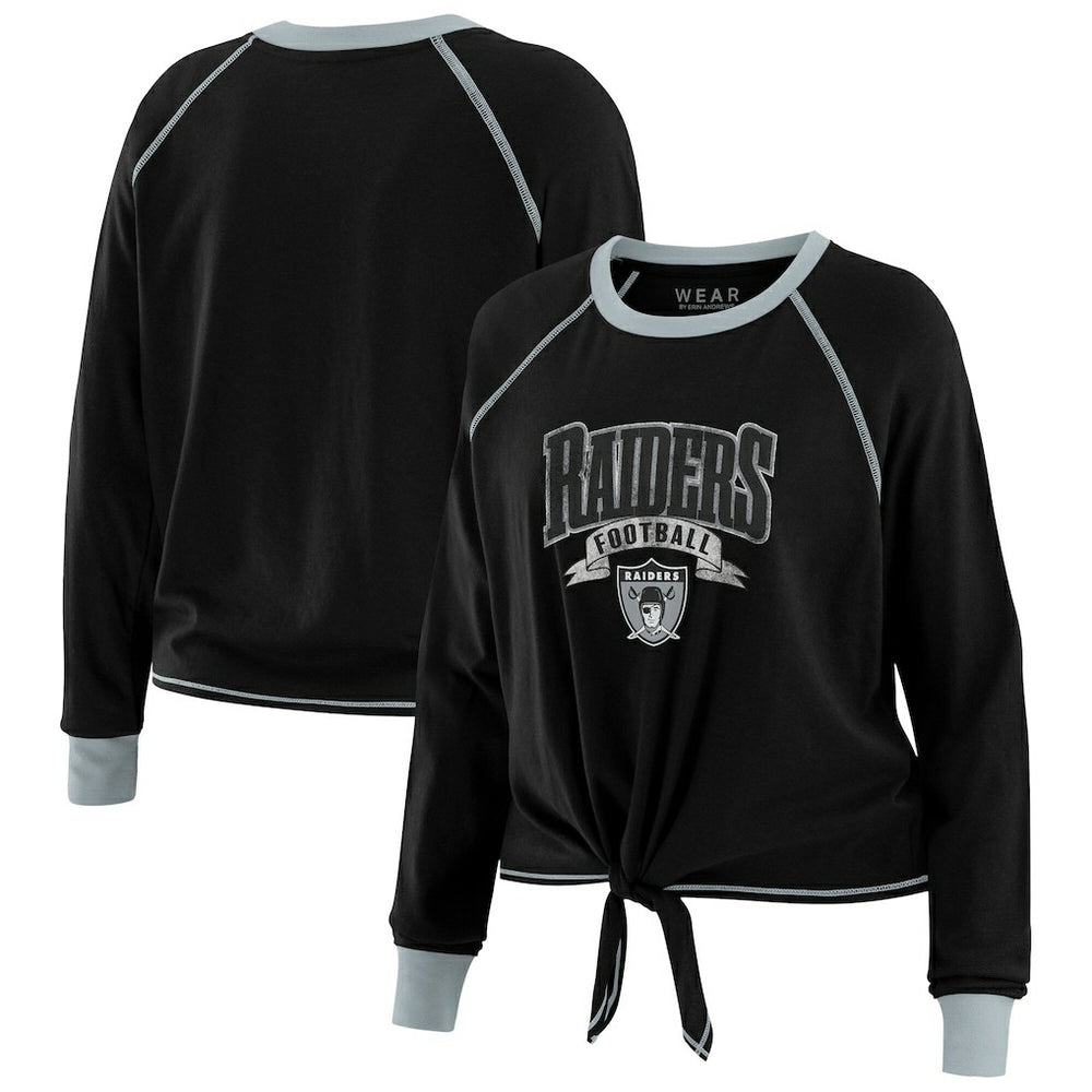 Las Vegas Raiders WEAR by Erin Andrews Women's Plus Size Tie-Front Long Sleeve Top Black/Gray