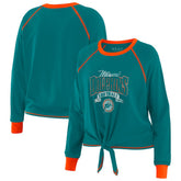 Miami Dolphins WEAR by Erin Andrews Women's Plus Size Tie-Front Long Sleeve Top Aqua/Orange