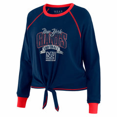 New York Giants WEAR by Erin Andrews Women's Plus Size Tie-Front Long Sleeve Top Royal/Red