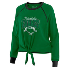 Philadelphia Eagles WEAR by Erin Andrews Women's Plus Size Tie-Front Long Sleeve Top Green/Black