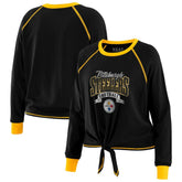 Pittsburgh Steelers WEAR by Erin Andrews Women's Plus Size Tie-Front Long Sleeve Top Black/Gold