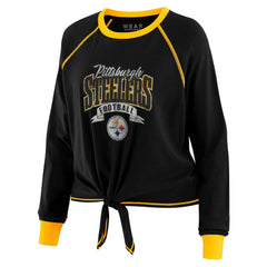 Pittsburgh Steelers WEAR by Erin Andrews Women's Plus Size Tie-Front Long Sleeve Top Black/Gold
