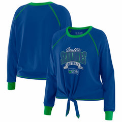 Seattle Seahawks WEAR by Erin Andrews Women's Plus Size Tie-Front Long Sleeve Top Royal/Neon Green