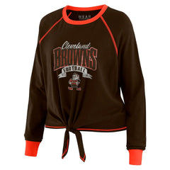Cleveland Browns WEAR by Erin Andrews Women's Plus Size Tie-Front Long Sleeve Top Brown/Orange